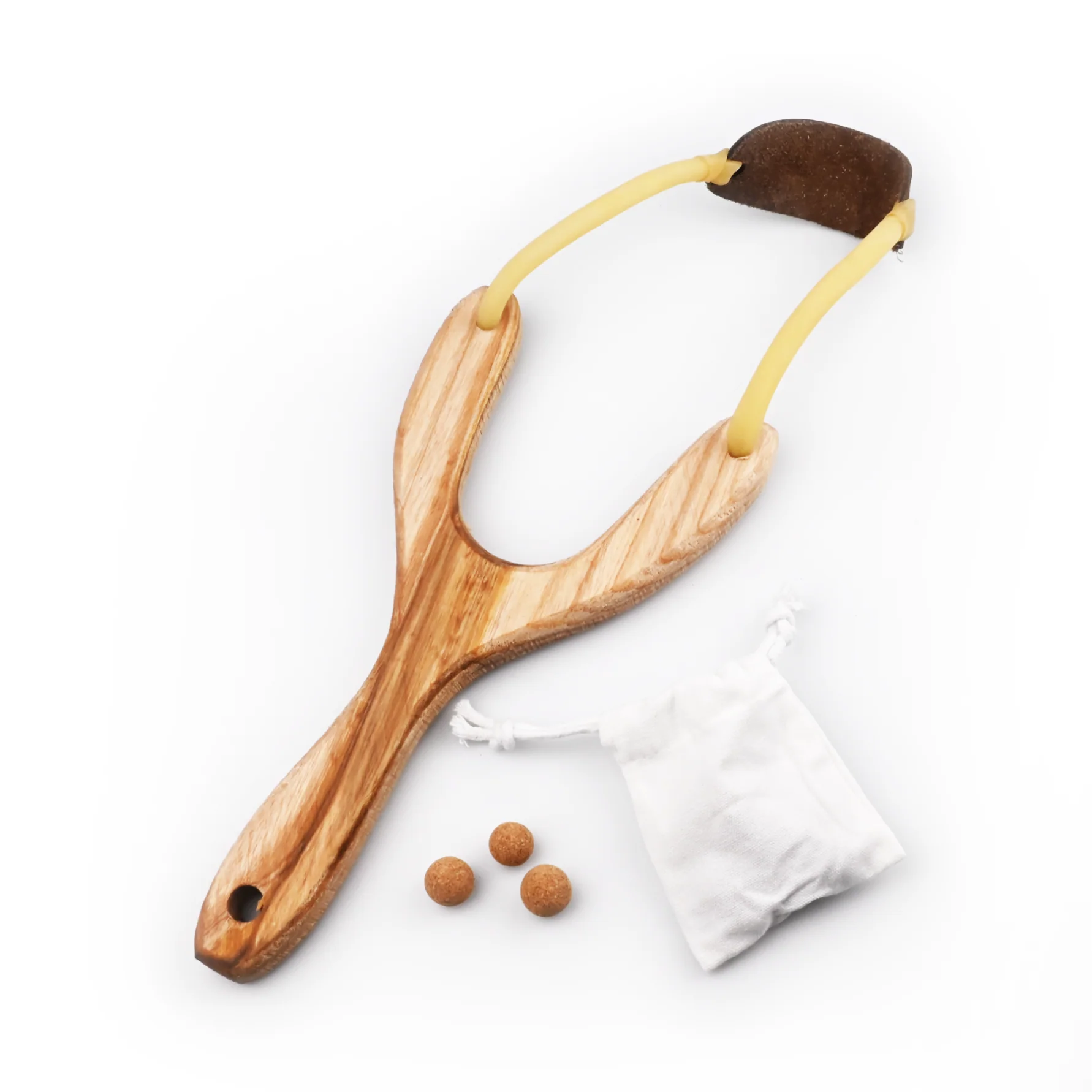 Slingshot 10 cork balls bag | 25 cm | Wood | Wooden Toy Slingshot | Knight image 1