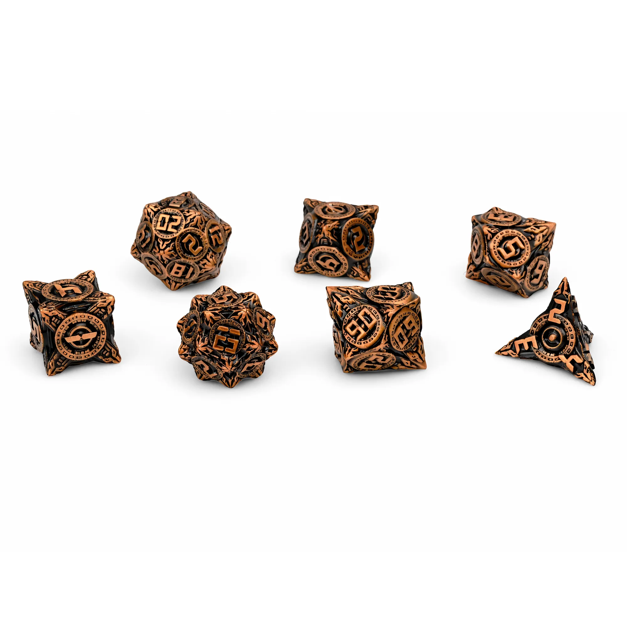 Antique Copper Solid Set | 3 cm | Metal | Set Of 7 Dice | Steampunk image 1