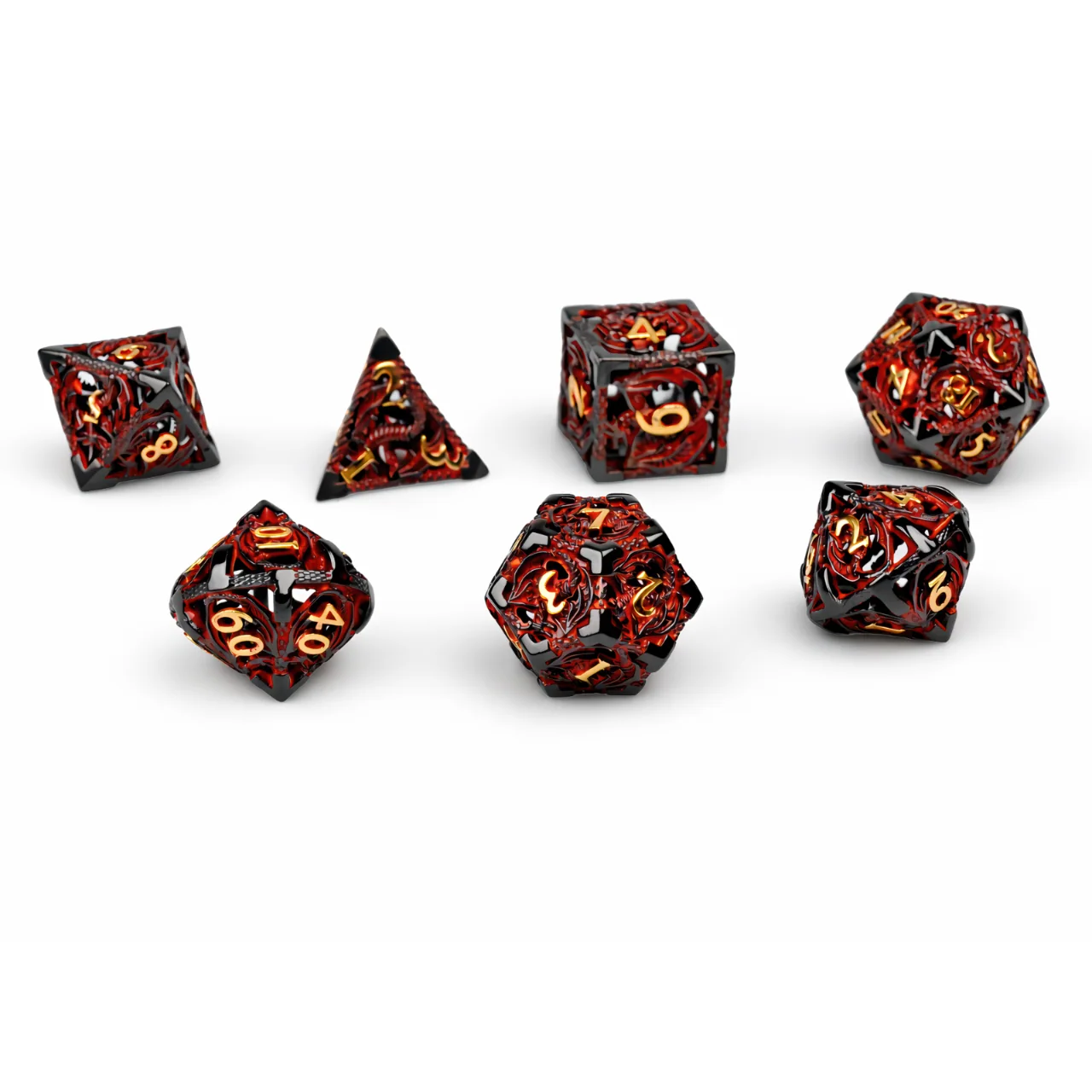 Volcanic Red Black Azure Set | 3 cm | Metal | Set Of 7 Dice | Scaled Dragon image 1