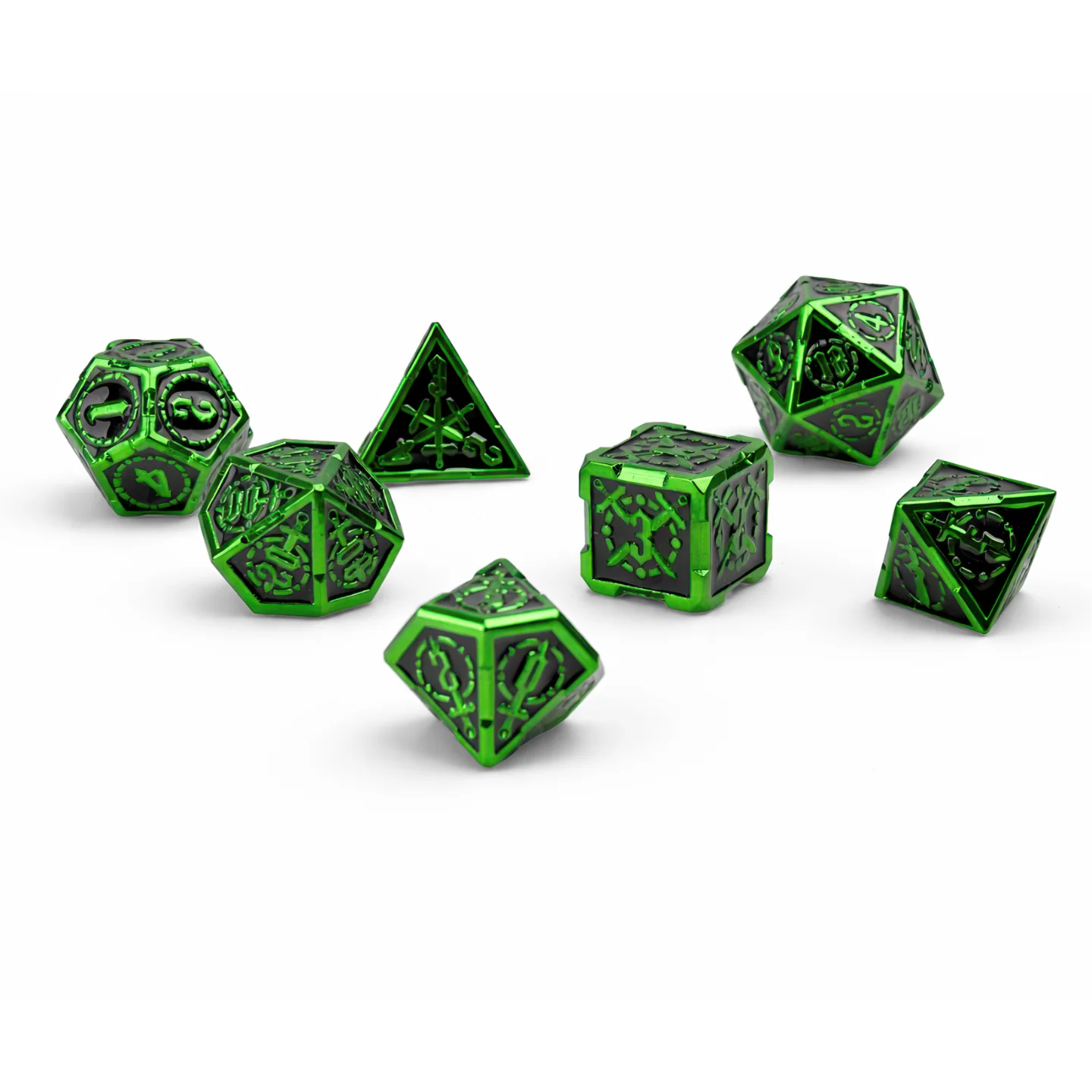 Metallic Lime Green Solid Set | 3 cm | Metal | Set Of 7 Dice | Excalibur image 1
