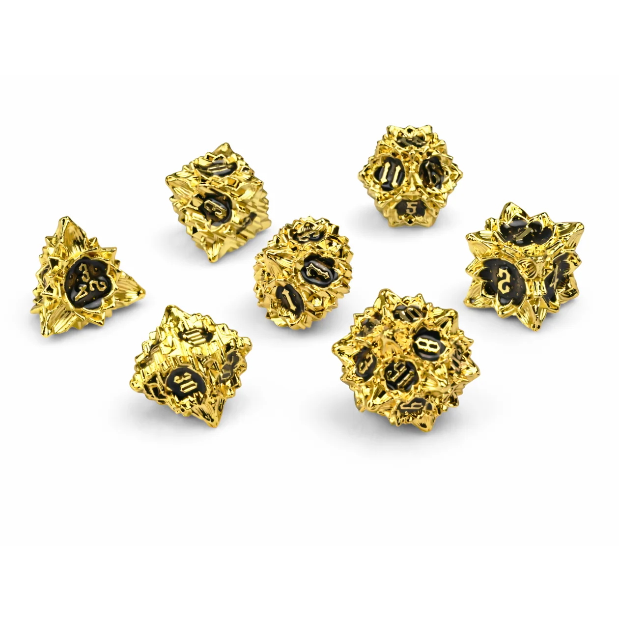 Glossy Gold Solid Set | 3 cm | Metal | Set Of 7 Dice | Tron image 1